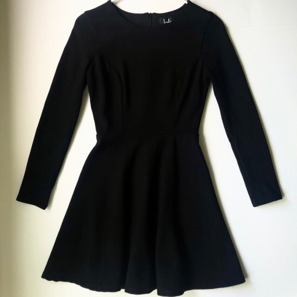 Lulu’s Long Sleeve Black Skater Dress, XS